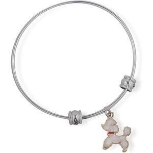 White Poodle Dog Charm Bangle Bracelet Jewelry